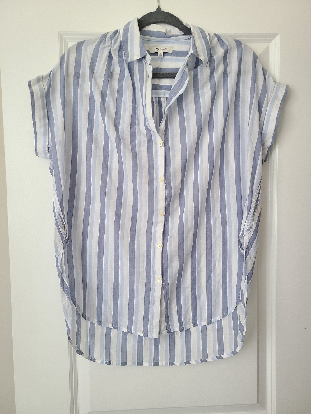 Madewell Cotton Striped Button Front Short Sleeve Lightweight Blouse